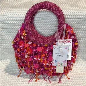Viral TJ Maxx Beaded Pink and Orange Shoulder Bag with Artistic Fringe